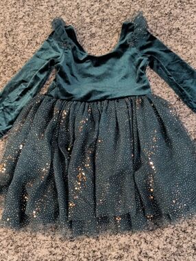 Girls Teal Velvet & Sparkle Tulle Dance Costume Dress